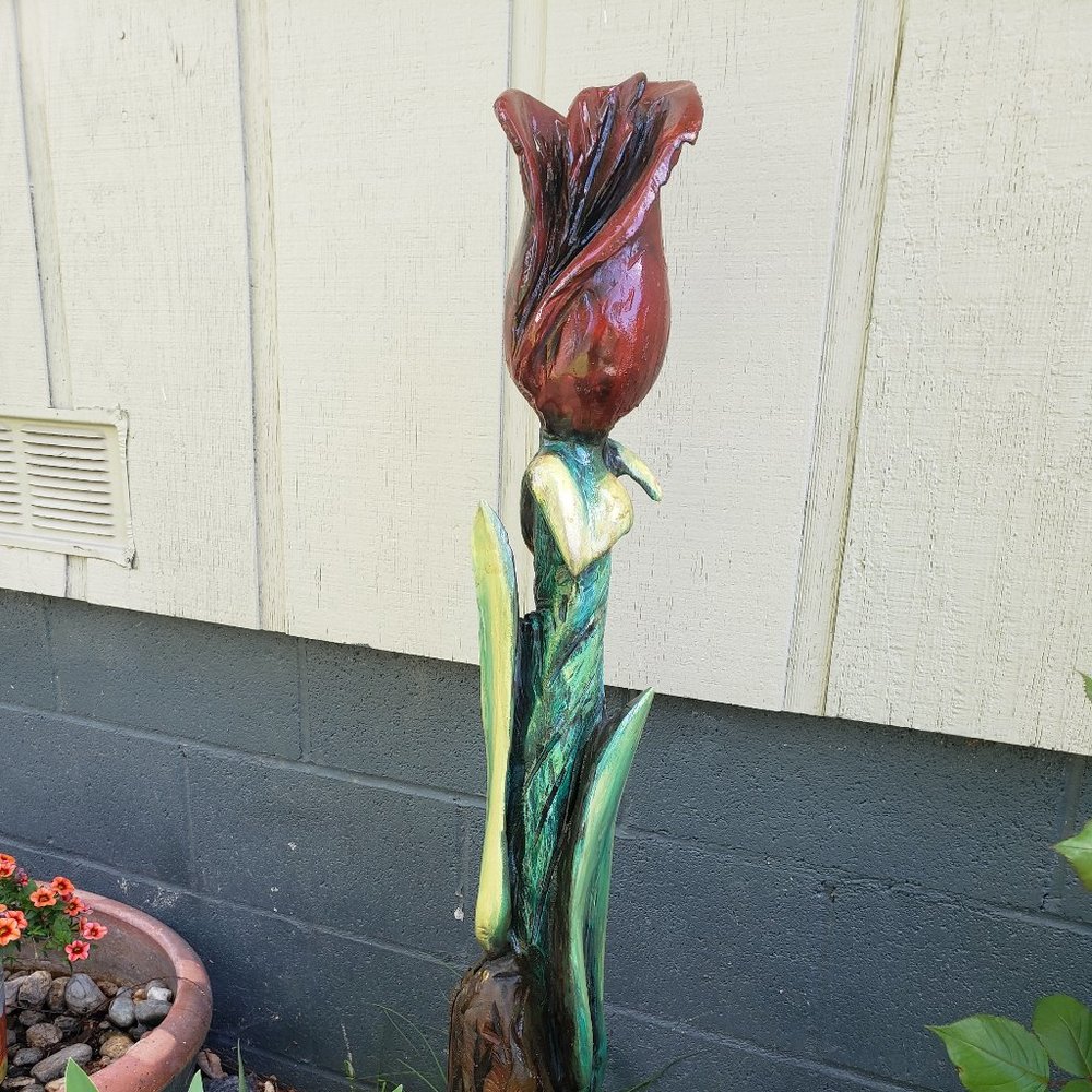 Chainsaw Carved Wood Rose